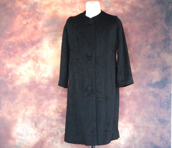 Vintage 50s Black Wool 3 Button Swing Coat ILGWU … - image 1