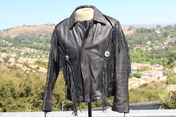 Heren Fringe Hide Lederen Brando Tasseled Motorjas Retro Biker, Wit, XS