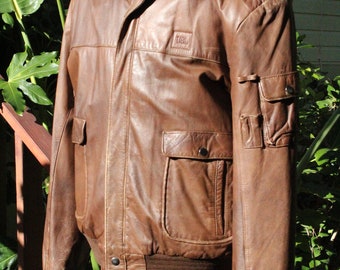 Vintage 80s Brown Leather Bomber Jacket JBL (vintage / 80s