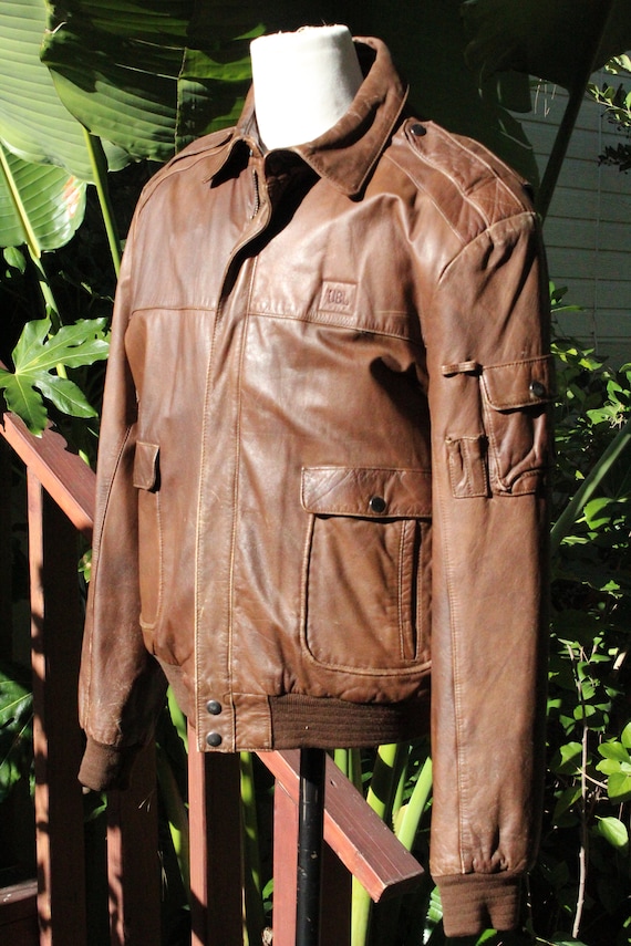 Vintage 80s Brown Leather Bomber Jacket JBL (Vint… - image 2