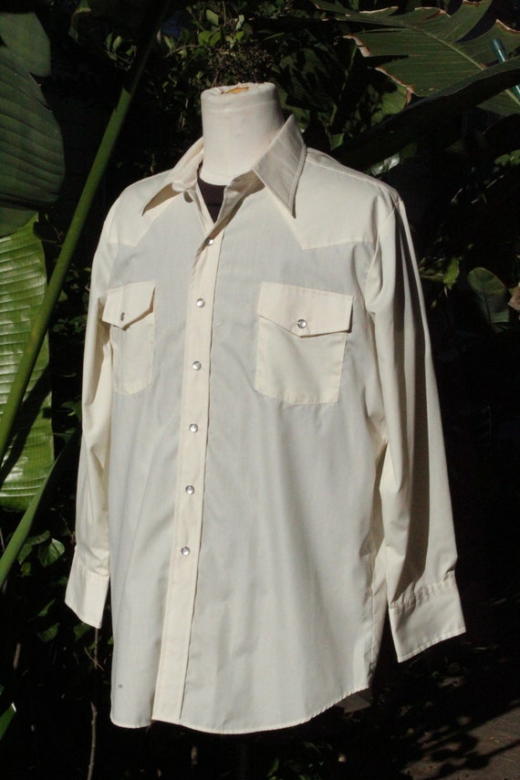 Vintage 60s Western Shirt Offwhite Eggshell Malco… - image 3