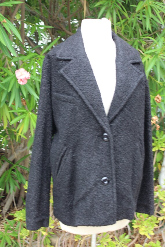 60s Black Vintage Wool Blend Jacket Large (Vintag… - image 2