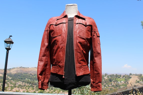 Vintage 70s Wilson's Leather Orange Brown Motorcyc