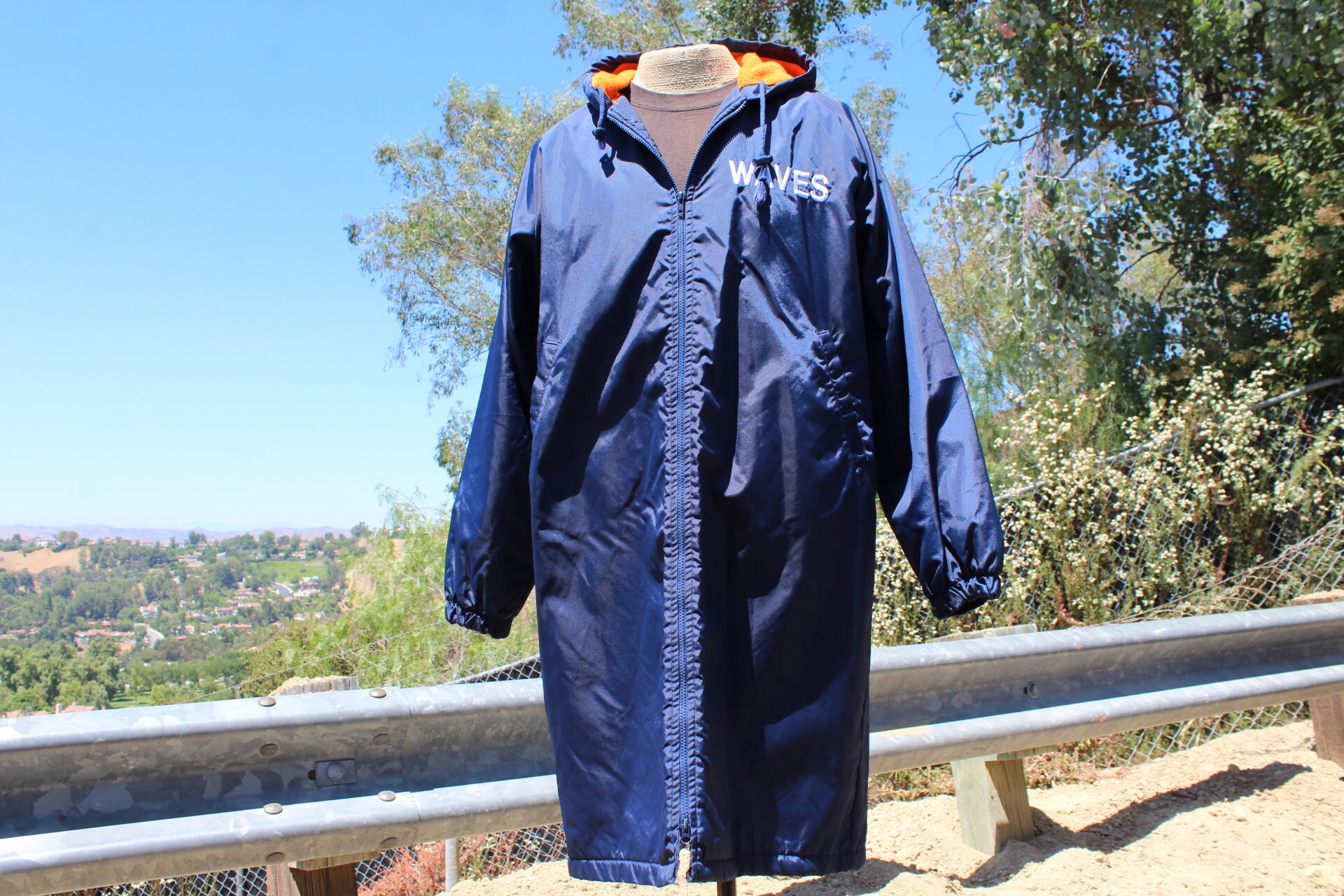 Blue Pepperdine Swim Jacket W Orange Lining Small Made in USA vintage