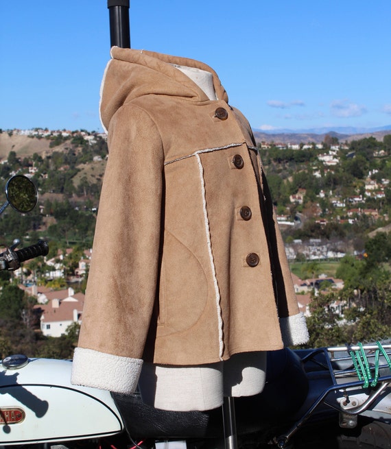 Kid's Vegan Brown Shearling Coat w/ Hood (Vintage… - image 6