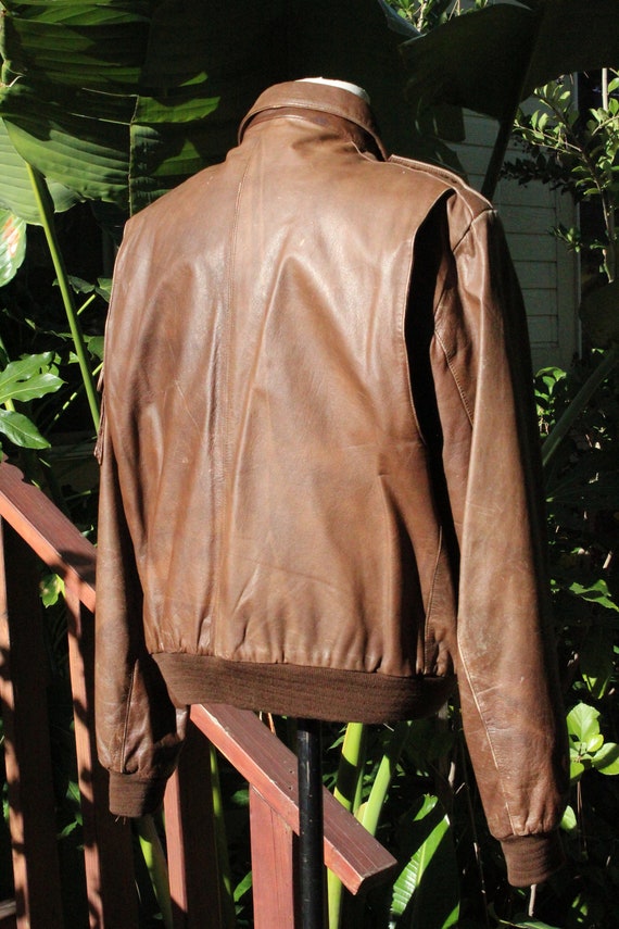 Vintage 80s Brown Leather Bomber Jacket JBL (Vint… - image 5