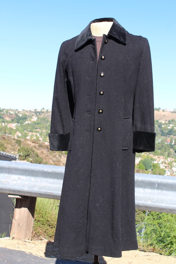 Long Black Wool Coat With Black Velvet 10 (vintage / 90s