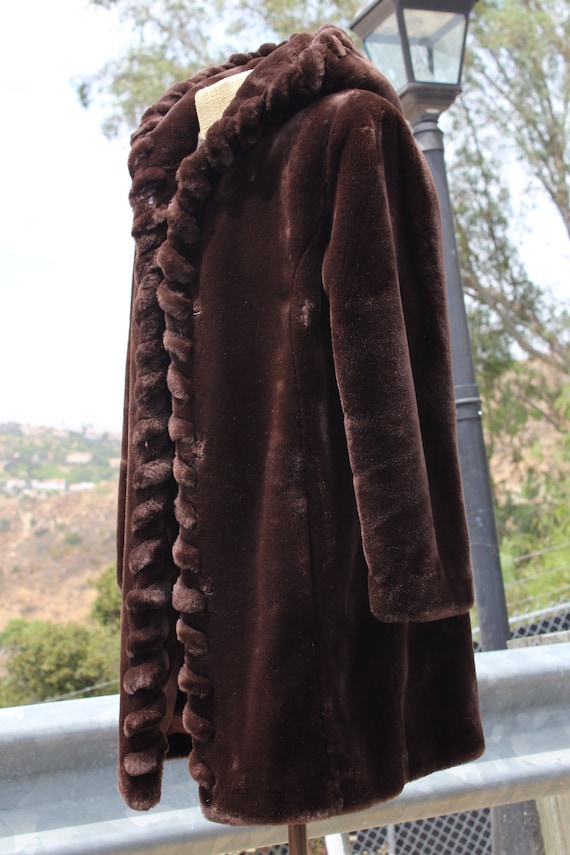 90s Brown Faux Fur Coat (XS)