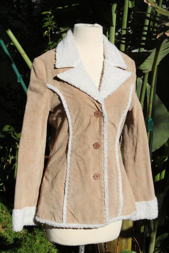 Vintage Catalani Tan Suede Jacket w White Shearli… - image 2