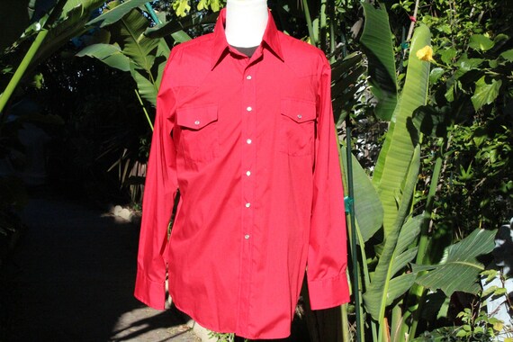 Vintage 60s Chili Red Western Cowboy Shirt NOS Ma… - image 5