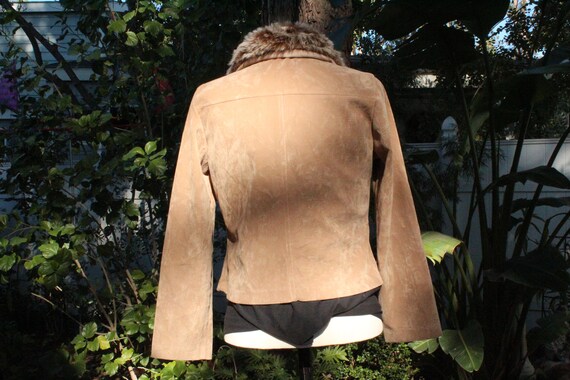 Vintage 70s Brown Faux Suede Finish Coat w/ Faux … - image 5