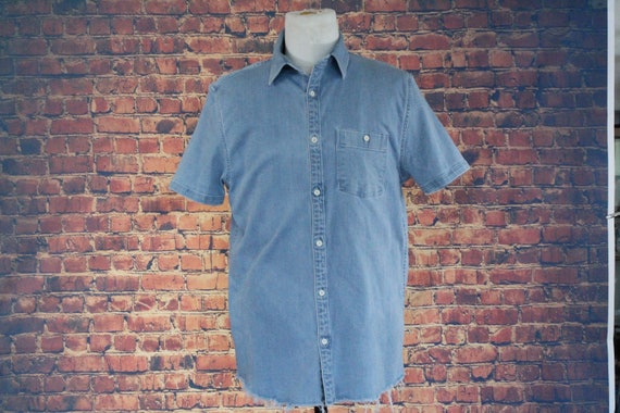 Classic Blue Denim Short Sleeve Shirt (Vintage / … - image 1