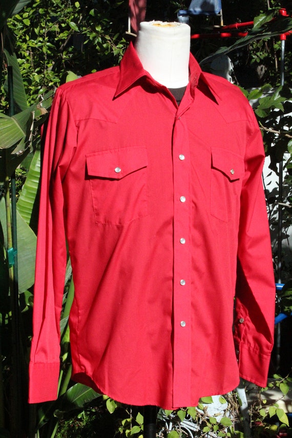 Vintage 60s Chili Red Western Cowboy Shirt NOS Ma… - image 3