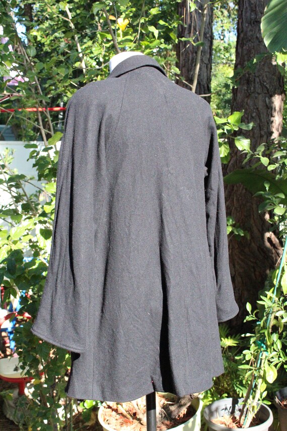 Vintage 80s Dumas Black Wool Open Trench Coat Mad… - image 5