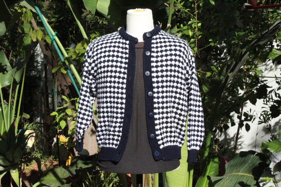 Classic Vintage Italian Black White Cardigan 10 (… - image 1