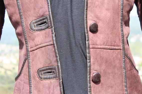 Brown NuBuck Leather Sheep Wool Jacket (Vintage /… - image 7