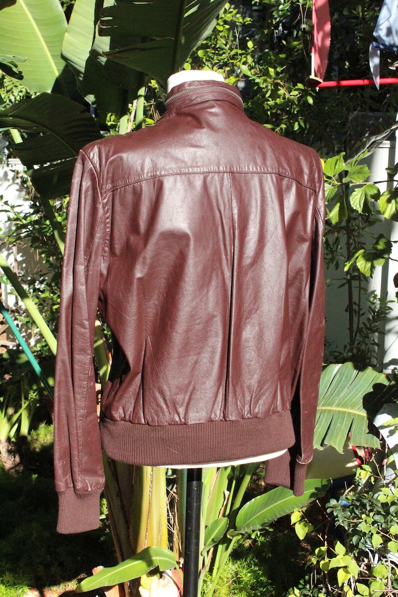 Vintage 70s Chocolate Brown Leather Jacket w Hidden Hood image 5