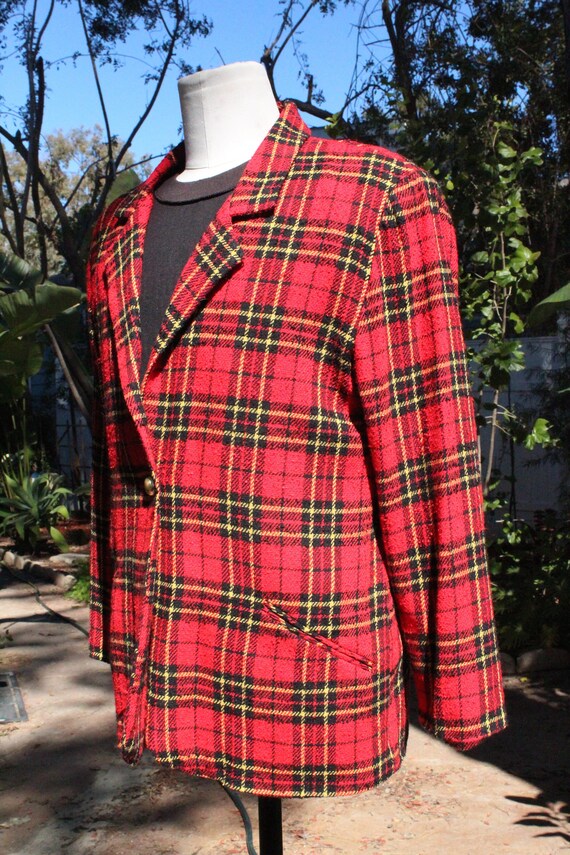 Vintage Red and Black Plaid Wool Blazer (Vintage … - image 3