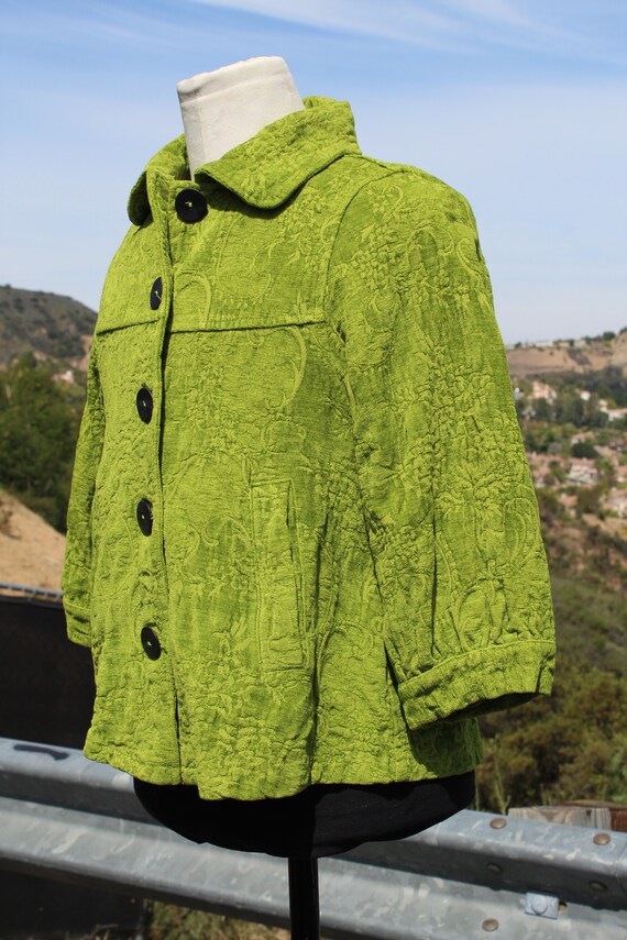 Green Corduroy 60s Chartreuse Women's Swing Coat … - image 3