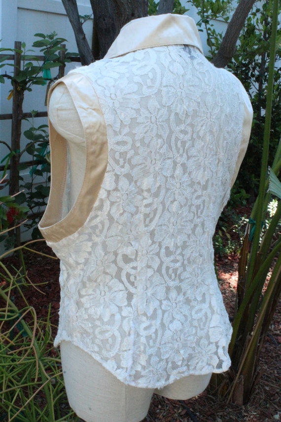 70s White Lace Satin Tiska Shirt Made in USA (Vin… - image 4