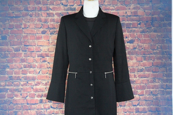 Long Black Goth Jacket with Zippers (Vintage / 80… - image 1