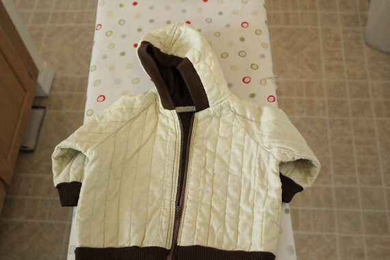 Vintage 60s Kid's White / Brown Nylon Hoodie 12-24