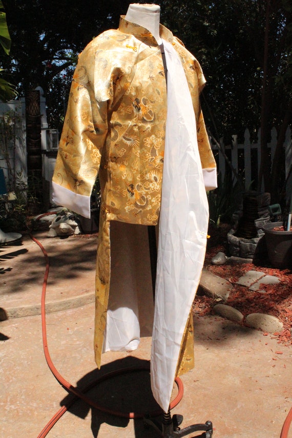 Golden Dragon Shiny Changshen Kimono Robe (Vintag… - image 7