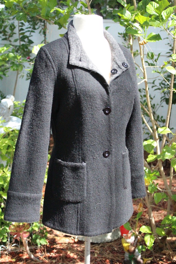 Italian Black / Grey Moreno Wool Reversible Coat … - image 2