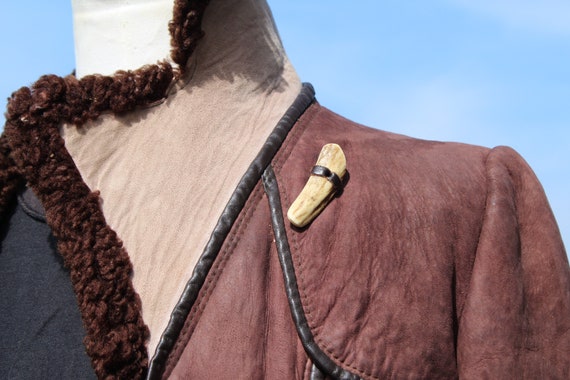 Brown NuBuck Leather Sheep Wool Jacket (Vintage /… - image 9
