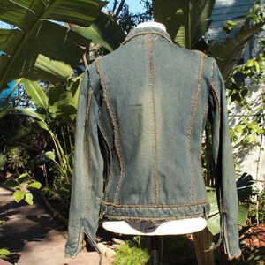 Blue Denim Motorcycle Jacket w Brown Shearling Lining Vintage / 80s image 5