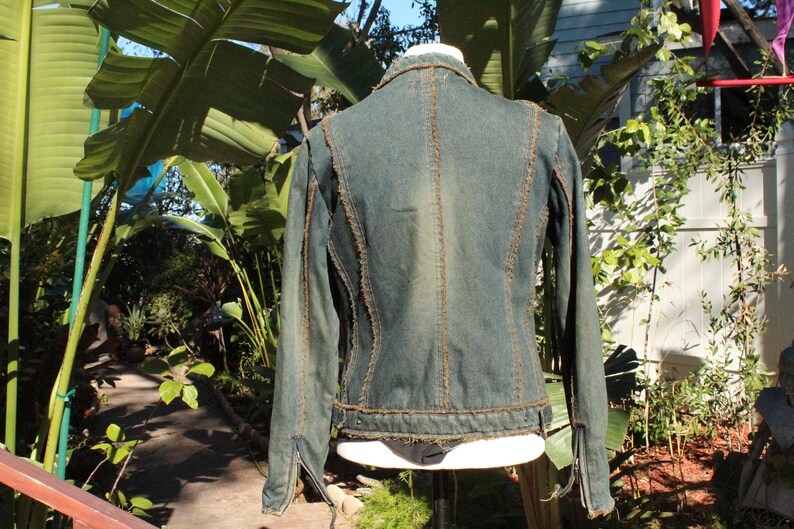 Blue Denim Motorcycle Jacket w Brown Shearling Lining Vintage / 80s image 5