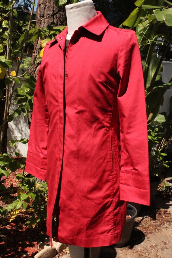 Mod Red Cotton Rain Coat Double Zipper Parka w Ch… - image 3