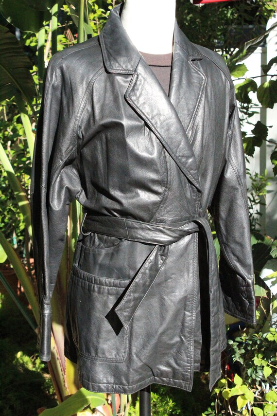 Vintage Black Wilsons Leather Belt Coat (Vintage … - image 2