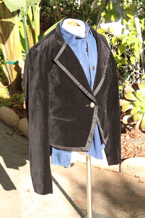 Black Velvet Dinner Blazer Jacket w Satin Border … - image 2