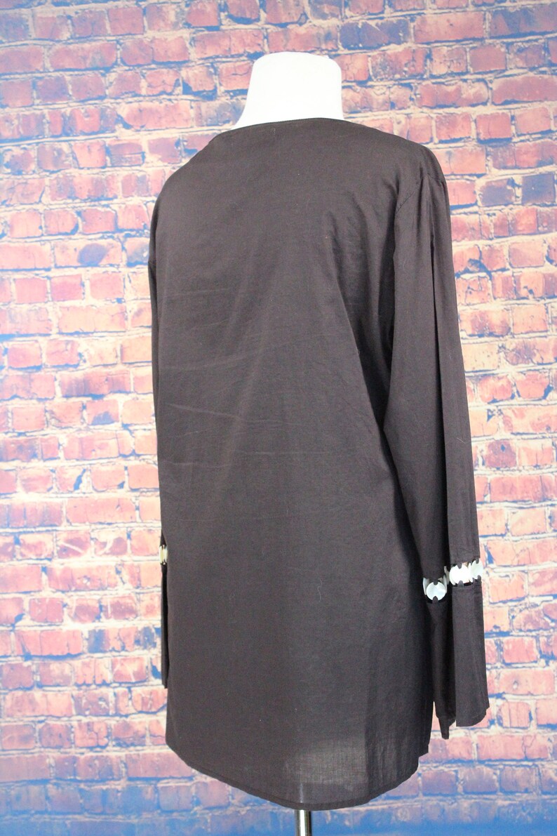 Shell Adorned Brown Cotton Boho Shirt Vintage 90s Marks /& Spencer