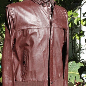 Vintage 70s Chocolate Brown Leather Jacket w Hidden Hood image 2