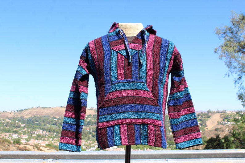 Blue / Pink Striped Baja Small Hoodie Vintage / 90s image 1