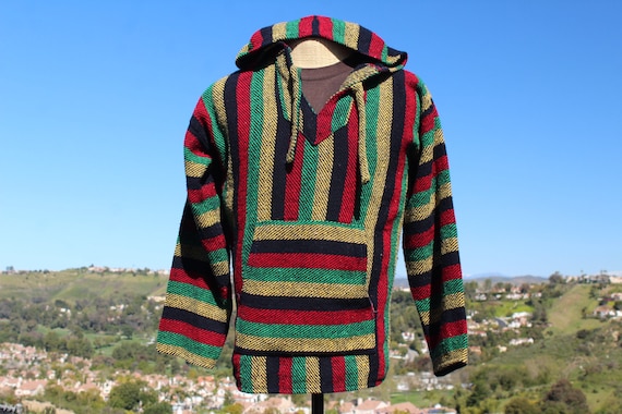 Vintage Red Yellow Black Green Rasta Baja Hoodie Large vintage 90s Etsy