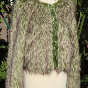 RARE Vintage Green Faux Fur Jacket w Beaded Closure Vintage / 80s image 3