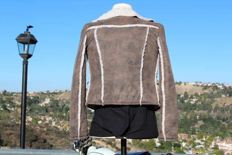 Vintage Brown Vegan Motorcycle Jacket with White Shearling Vintage / 80s image 5