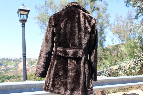 70s Brown Faux Fur Double Breasted Womens Coat 8 … - image 3