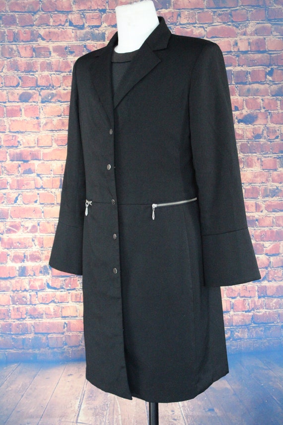 Long Black Goth Jacket with Zippers (Vintage / 80… - image 4