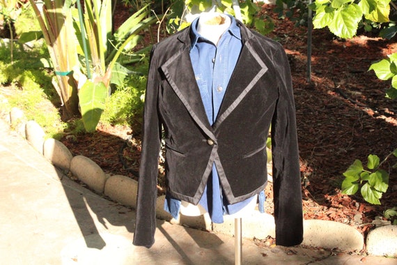 Black Velvet Dinner Blazer Jacket w Satin Border … - image 1