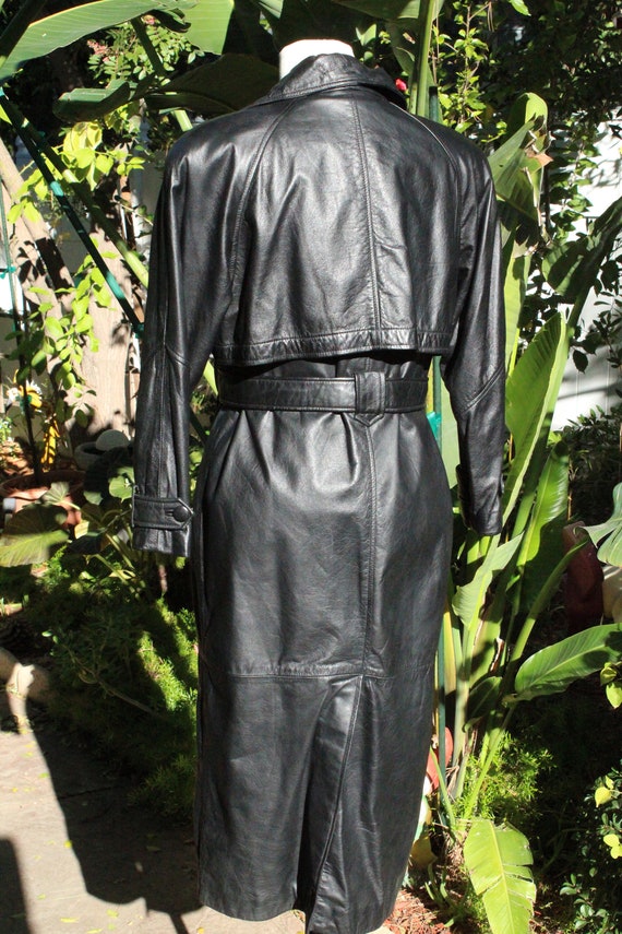 Long Vintage Wilsons 80s Black Leather Trench Coa… - image 5