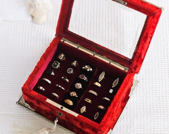 Antique red velvet multi-ring box for 25 rings  ~ conversion ~