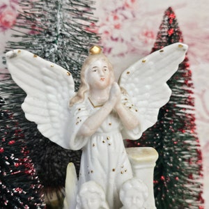 Antique porcelain guardian angel with children figure, Christmas angel, Germany 1800s