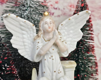 Antique porcelain guardian angel with children figure, Christmas angel, Germany 1800s