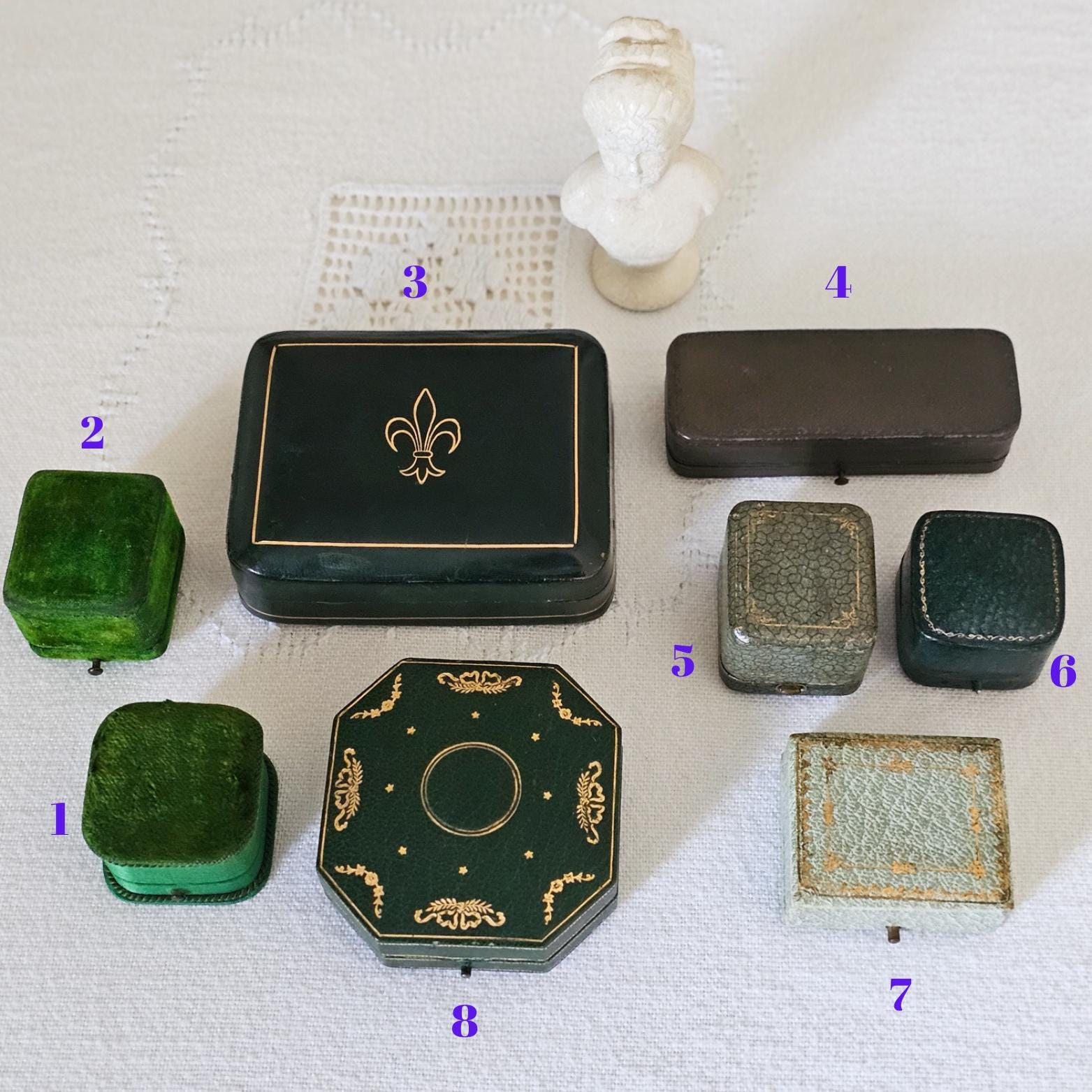 Antique green jewelry boxes