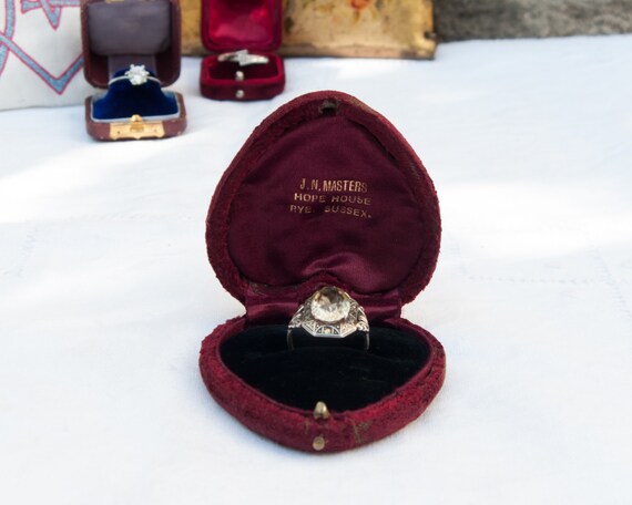 Antique velvet jewelry box, Victorian heart shaped