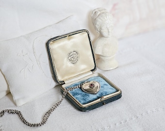 Antique blue leather pendant box, monogrammed YA